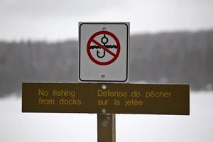 No Fishing sign at the Narrows of Waskesui Lake photo