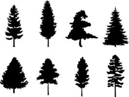 conjunto de siluetas de pinos, silueta vectorial de pinos vector