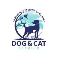 plantilla de diseño de logotipo de tienda de mascotas vectorial. etiqueta de icono de animal moderno para tienda, clínica veterinaria, hospital, refugio, servicios de negocios. fondo de ilustración plana con perro, gato y caballo vector