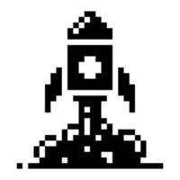 Rocket startup. Pixel Art Business Icon vector