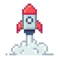 Rocket startup. Pixel Art Business Icon vector