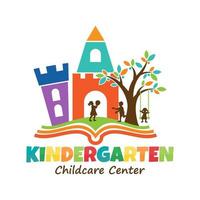 Preschool, kindergarten, playgroup logo icon design template. Children school vector illustration