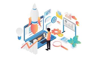 Isometric style website development illustration vector