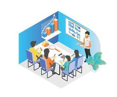 Isometric style illustration of business training and presentation vector