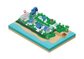 Isometric style illustration about a map of the location of a building in the middle city vector