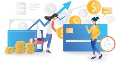 Flat style illustration of finance and banking with ATM vector