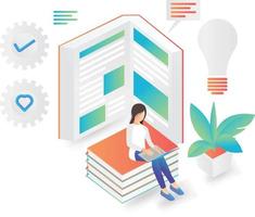 Flat style illustration of back to school student reading a book vector