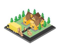 Isometric style delivery order illustration with truck and map vector