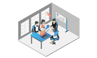Isometric style illustration of business meeting with partner vector
