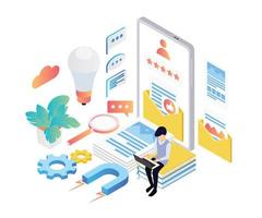 Illustration of people make engage and viral content in isometric style vector