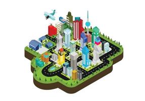 Isometric style illustration of urban map with green garden vector