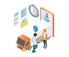 Isometric style delivery order illustration with truck and smartphone vector