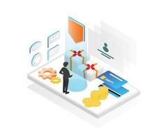 Isometric style illustration of account security and business transactions for app users vector