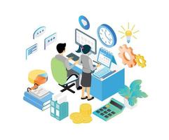 Isometric style illustration of business planning schedule with characters and date vector