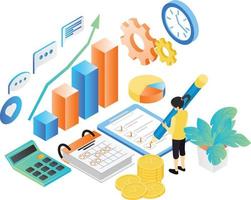 Isometric style illustration of business planning schedule with characters and date vector