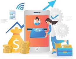 Flat style illustration of online finance and banking with smartphone vector