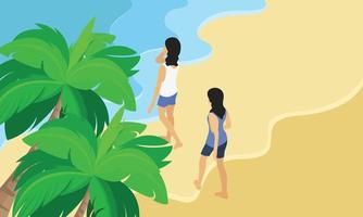 Isometric style illustration of vacationing to the beach with family vector