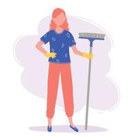 Woman is holding a broom, she is going to do the cleaning vector