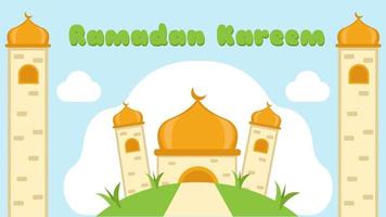 Ramadan Kareem Background Cartoon Children Book Style. Suitable for Muslim Religion Holiday Greeting Card