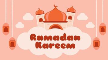 Ramadan Kareem Background Cartoon Children Book Style. Suitable for Muslim Religion Holiday Greeting Card