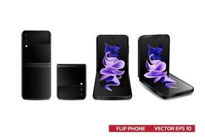 New device fliped phone folded phone smart phone flagship new design in different view realistic vector