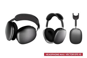 New headphone earphone and headset max in differrent view vector