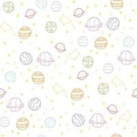 Cute pattern with colorful planets stars in space. White paper for scrapbooking doodle cosmos. vector