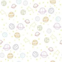 Cute pattern with colorful planets stars in space. White paper for scrapbooking doodle cosmos. vector