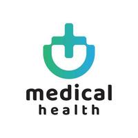 letter U with medical plus logo design vector