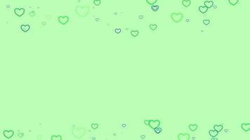 Green heart particle motion background. Faded wallpaper animation with pastel color. Flying bubble.