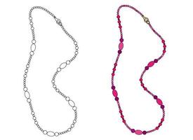 Women's jewelry made of long bright pink beads.