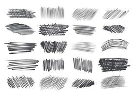Set of pencil strokes. 20 hand-drawn design elements. vector