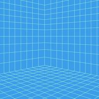 Grid room in perspective, vector illustration in 3d style. Indoor wireframe from blue lines, template interior square, digital empty box. Minimal background design