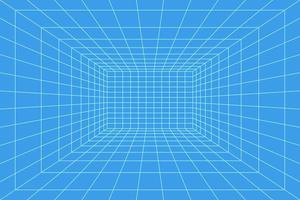 Grid room in perspective, vector illustration in 3d style. Indoor wireframe from blue lines, template interior square, digital empty box. Minimal background design