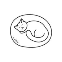 Cute cat sleeps on the couch at home. The outline of the icon drawn by hand. Vector illustration, isolated elements on a white background