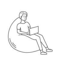 Comfortable and cozy chair for work and leisure at home. The outline of the icon drawn by hand. Vector illustration, isolated elements on a white background