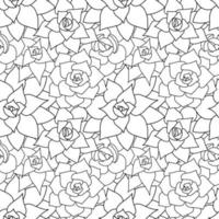 Succulent vector seamless pattern and background. Hand drawn desert flower illustration in doodle style. Silhouette succulents plants with black outline. For print and design
