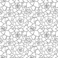 Succulent vector seamless pattern and background. Hand drawn desert flower illustration in doodle style. Silhouette succulents plants with black outline. For print and design