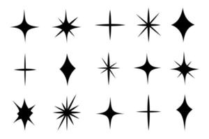 Sparkle star set icon in simple style, vector illustration. Effect shiny and twinkle for design. Silhouette collection star isolated symbol for decor. Black simple shape star on white background