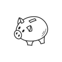 Piggy bank for savings. The outline of the icon drawn by hand. Vector illustration, isolated elements on a white background.