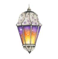 Traditional arabian lantern. Watercolor illustration. vector