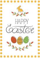 Happy Easter greeting card in with calligraphic inscription and eggs. Happy Easter lettering. Hand drew easter elements wreath eggs in the white background. Vector illustration.