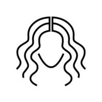 logotipo de peinado líneas finas. cara y silueta de peinado ondulado. vector de icono de pelo rizado. emblema de barbería. cosméticos para el cabello