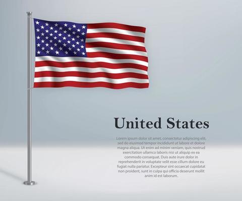 Waving flag of United States on flagpole. Template for independe
