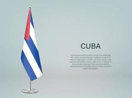 Cuba hanging flag on stand. Template forconference banner vector