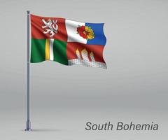 Waving flag of South Bohemia - region of Czech Republic on flag vector