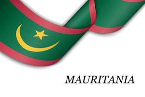 Waving ribbon or banner with flag of Mauritania. vector