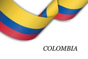 Waving ribbon or banner with flag of Colombia vector