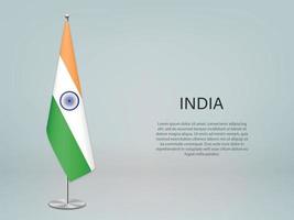 India hanging flag on stand. Template forconference banner vector