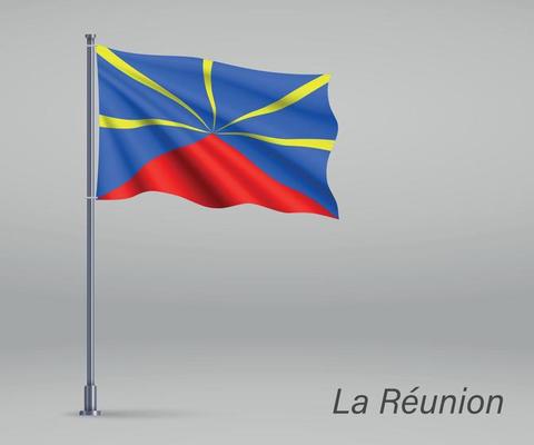 Waving flag of La Reunion - region of France on flagpole. Templa
